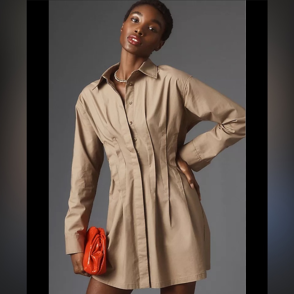 Pilcro Anthropologie Pintuck Mini Shirt Dress (Size L) - Picture 2 of 13